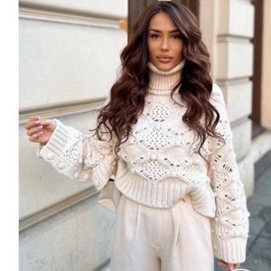 Zara Cable Knit Sweater With Buttons Bloggers Favorite